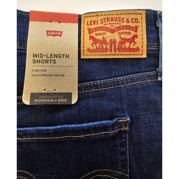 Levi's Womens size 31 Mid-Length Denim Shorts Mid Rise Slim Through Hip Waist 33 - Picture 3 of 6